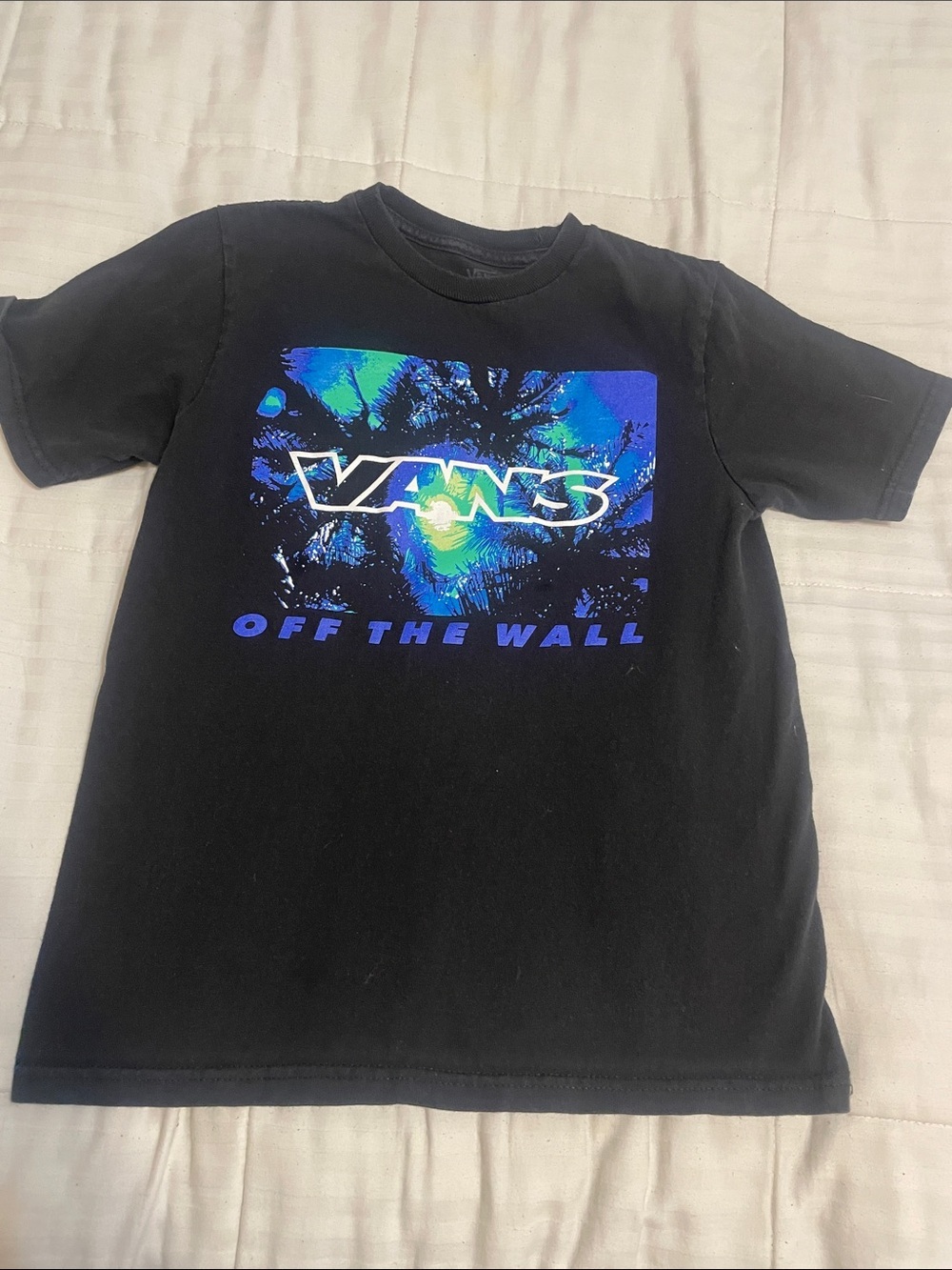 Vans Black Tee with Blue-Green Tie-Dye Logo